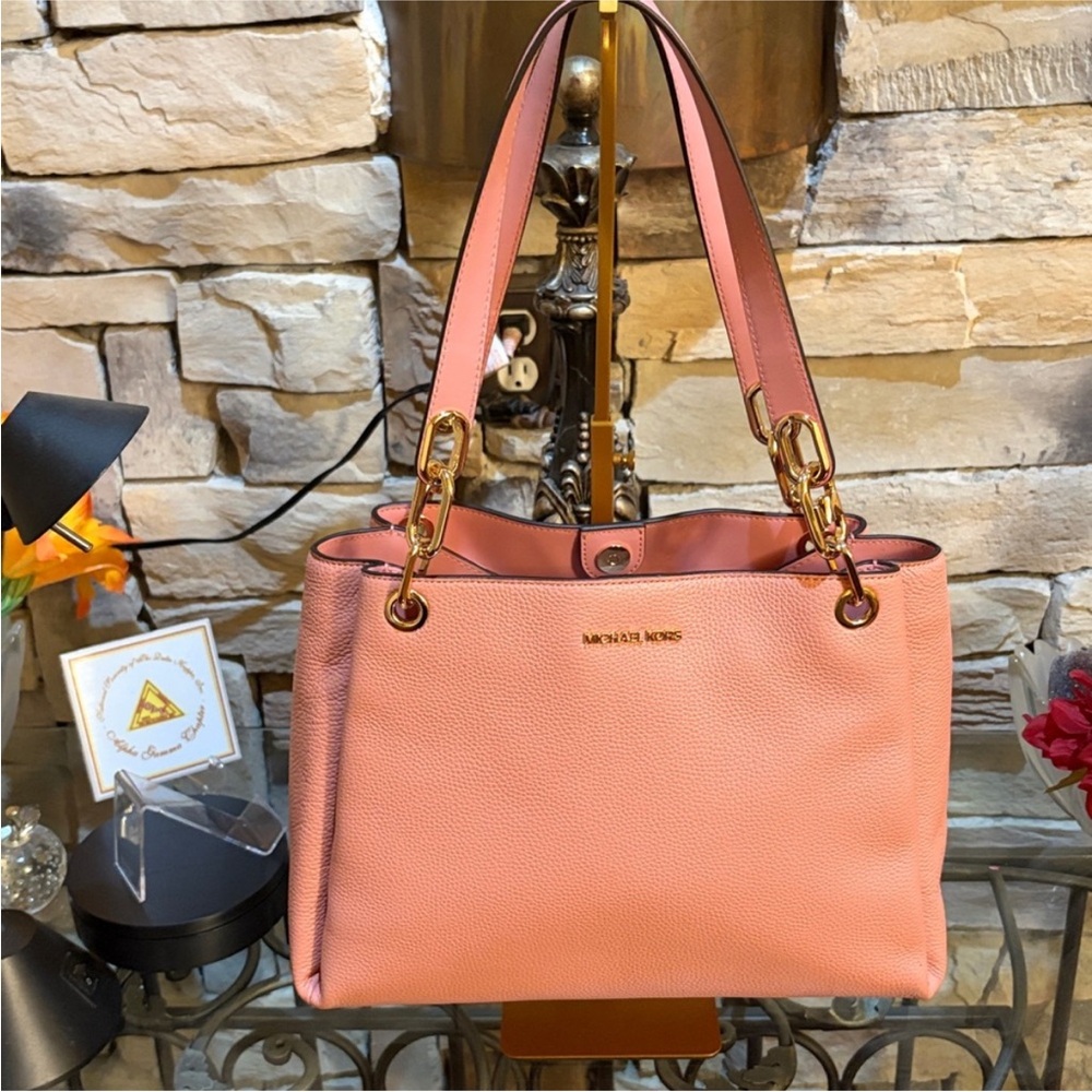 Michael Kors Trisha Large Leather Triple Gusset Shoulder Tote Bag in Primrose